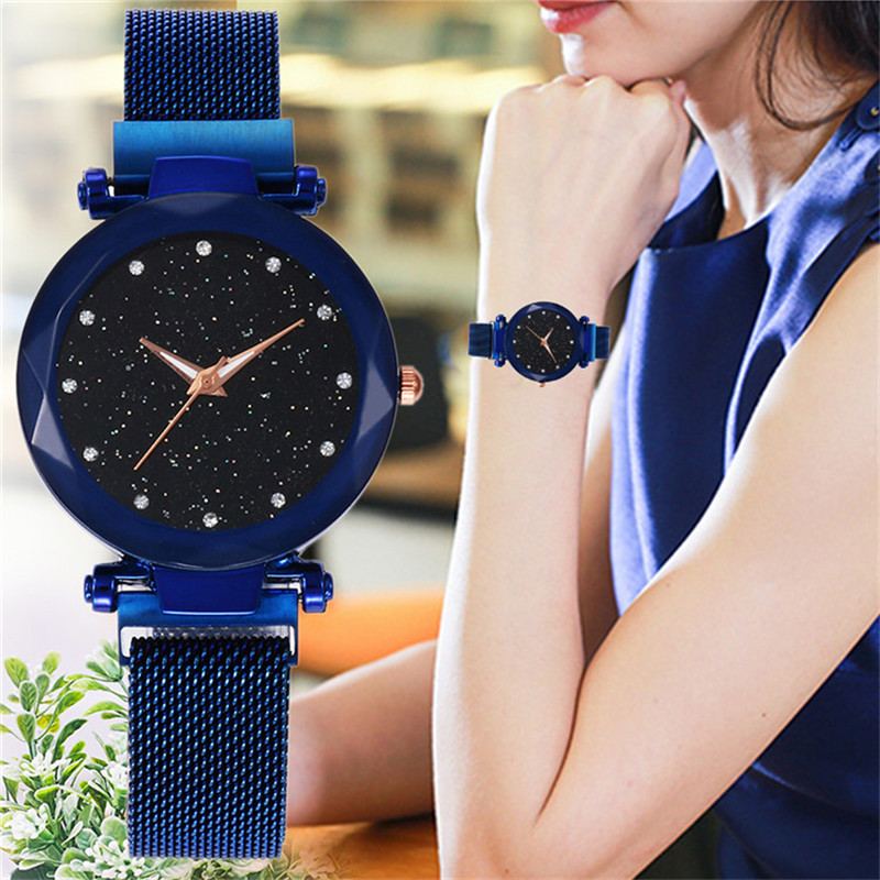 Magnetické Hodinky Lazy Quartz Přeshraniční Výprodej Starry Star Rhinestone Vibrato Sky