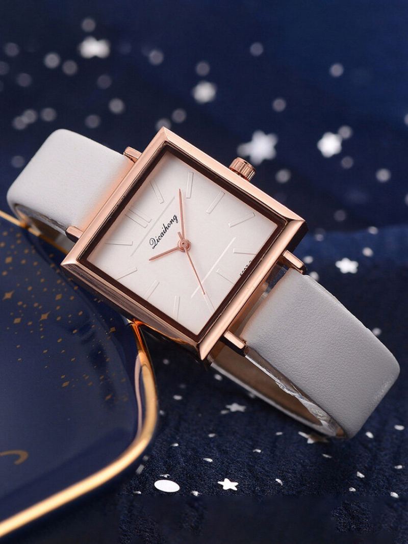 Módní Dámské Hodinky Ve Čtvercovém Stylu Pure Color Leather Quartz Watch