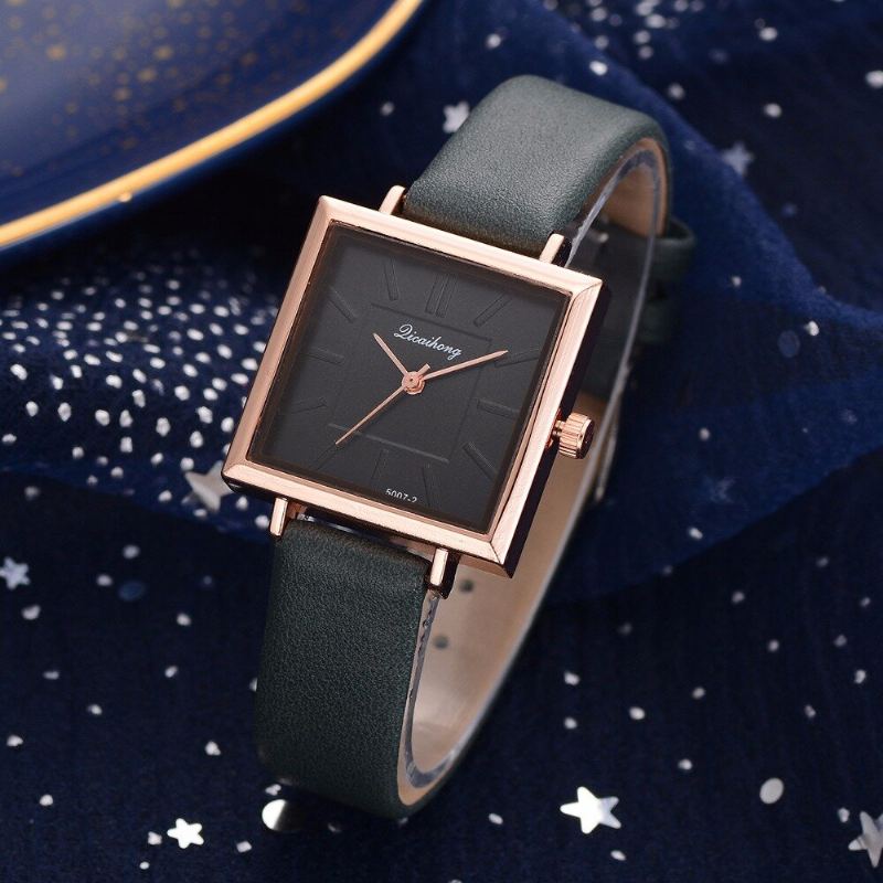 Módní Dámské Hodinky Ve Čtvercovém Stylu Pure Color Leather Quartz Watch