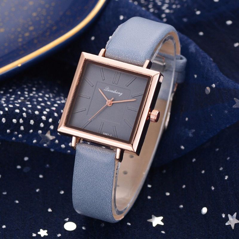 Módní Dámské Hodinky Ve Čtvercovém Stylu Pure Color Leather Quartz Watch