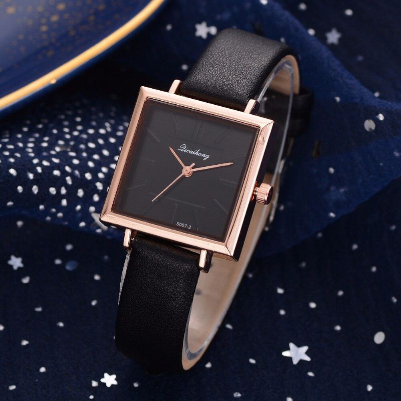 Módní Dámské Hodinky Ve Čtvercovém Stylu Pure Color Leather Quartz Watch