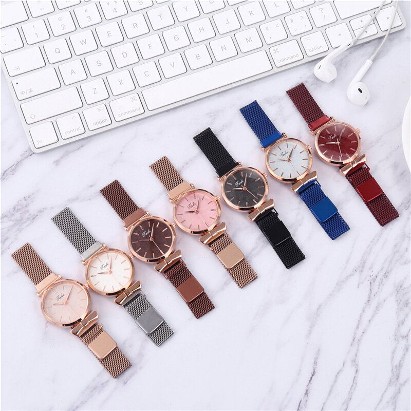 Módní Elegantní Dámské Hodinky Alloy Mesh Band Číselník Čísel Rose Gold Case Quartz Watch