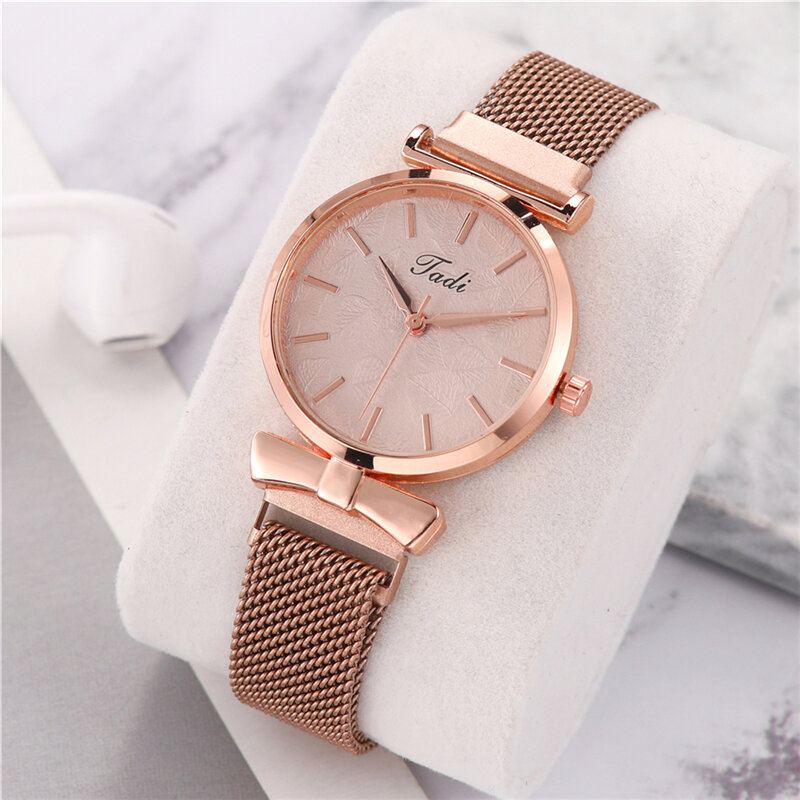 Módní Elegantní Dámské Hodinky Alloy Mesh Band Číselník Čísel Rose Gold Case Quartz Watch