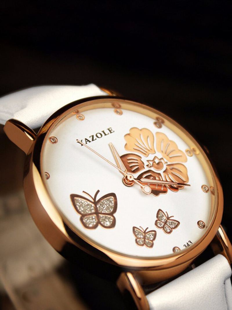 Módní Hodinky Butterfly Flower Dial Kožené Dámské Diamond