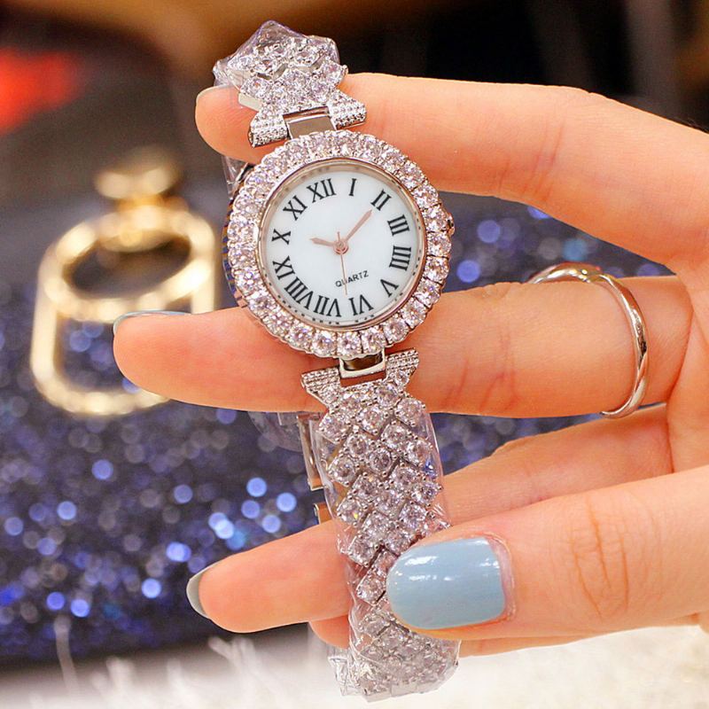 Módní Římský Vzor Diamantové Dámské Hodinky Quartz Watch Náramek