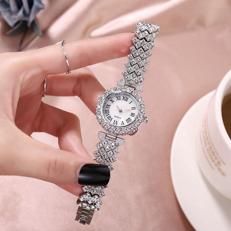 Módní Římský Vzor Diamantové Dámské Hodinky Quartz Watch Náramek