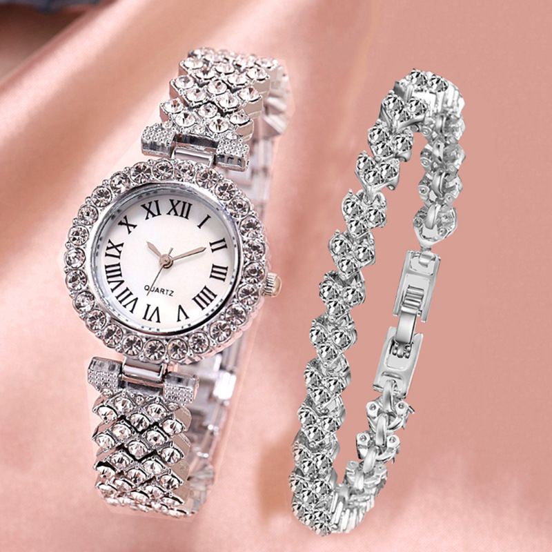 Módní Římský Vzor Diamantové Dámské Hodinky Quartz Watch Náramek