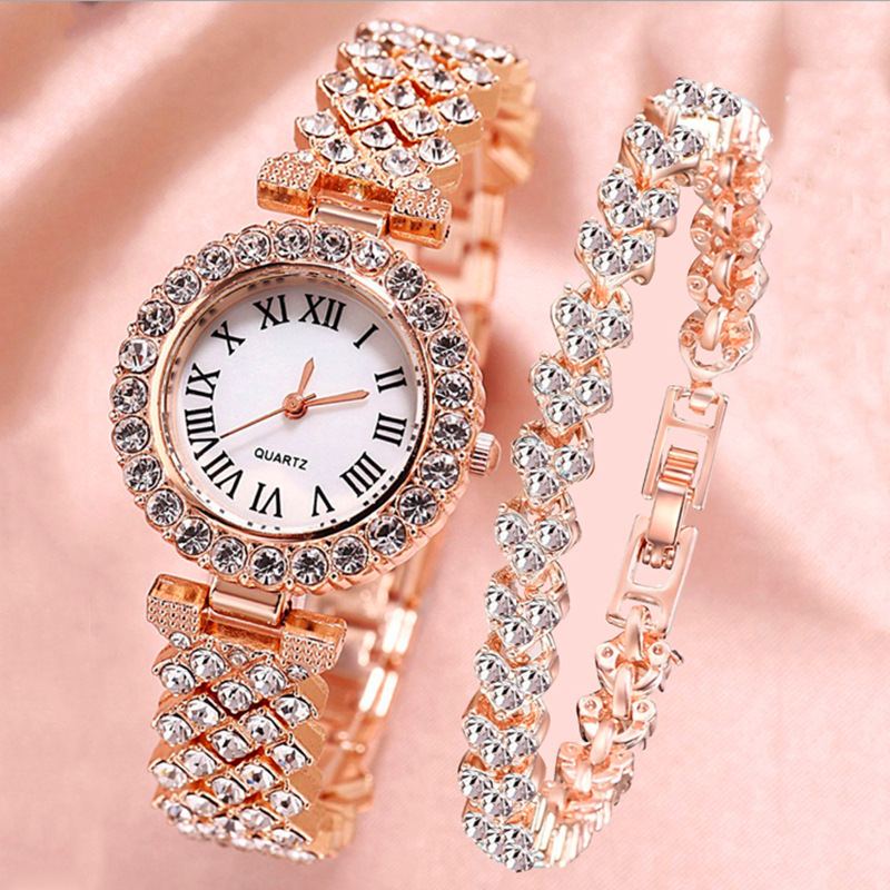 Módní Římský Vzor Diamantové Dámské Hodinky Quartz Watch Náramek