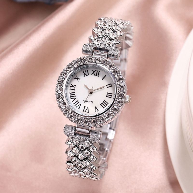 Módní Římský Vzor Diamantové Dámské Hodinky Quartz Watch Náramek