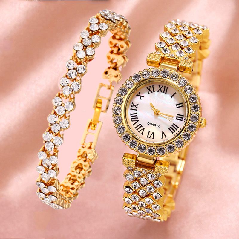 Módní Římský Vzor Diamantové Dámské Hodinky Quartz Watch Náramek