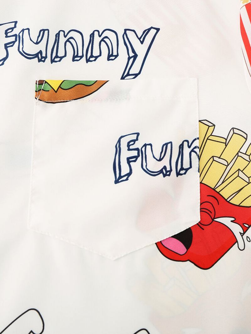 Muži Funny Print Hamburger Loungewear Sety Dvoudílné Klopové Límce Krátký Rukáv Tenké Letní Pyžamo