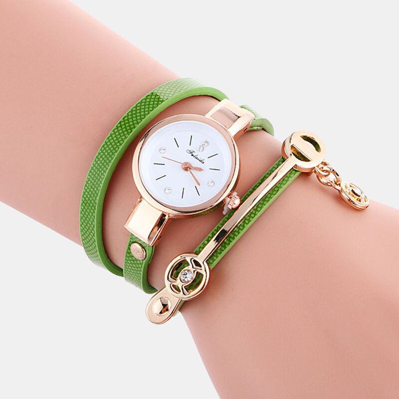 Retro Pu Strap Drahokamu Vícevrstvé Hodinky Kovový Přívěsek Nastavitelné Quartz