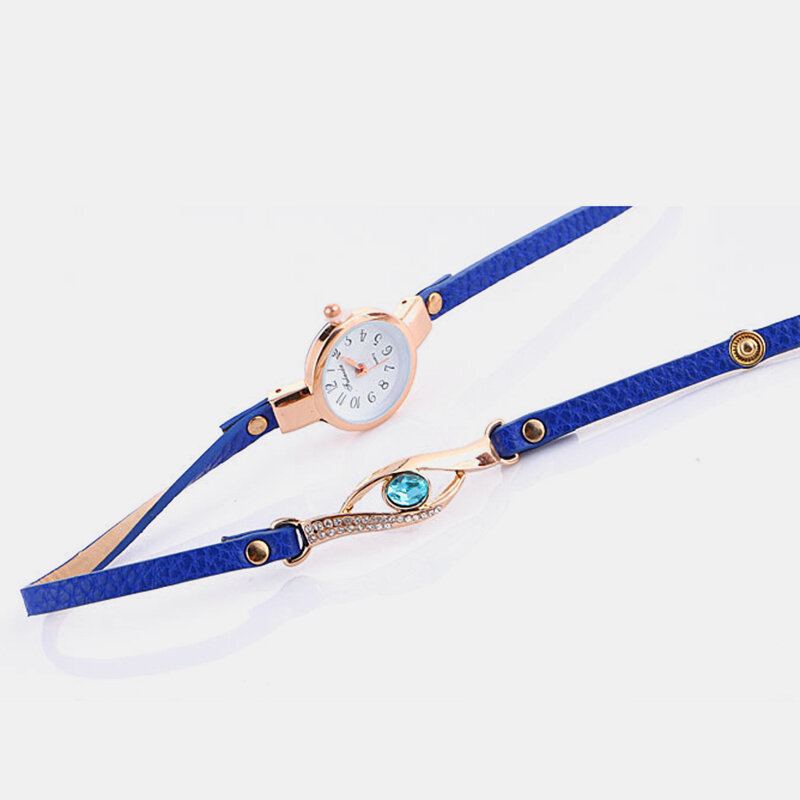 Retro Pu Strap Drahokamu Vícevrstvé Hodinky Metal Blue Crystal Nastavitelné Quartz