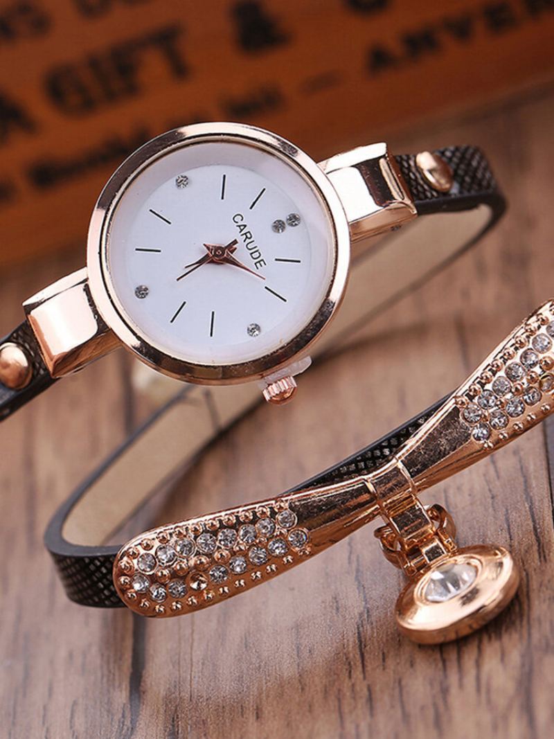 Retro Pu Strap Vícevrstvé Hodinky Kovové Geometrické Drahokamenové Luk S Přívěskem Quartz