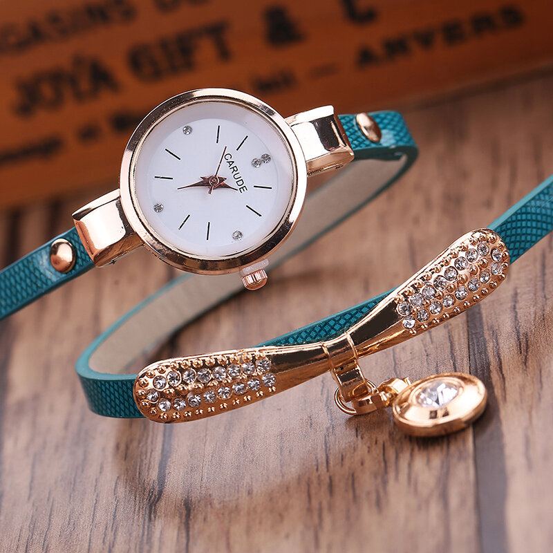 Retro Pu Strap Vícevrstvé Hodinky Kovové Geometrické Drahokamenové Luk S Přívěskem Quartz