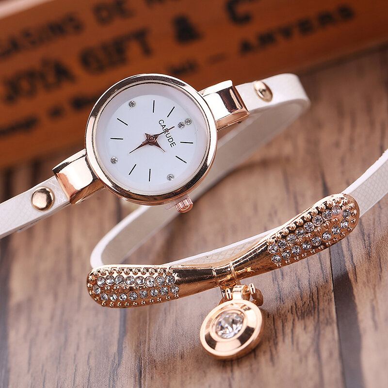 Retro Pu Strap Vícevrstvé Hodinky Kovové Geometrické Drahokamenové Luk S Přívěskem Quartz