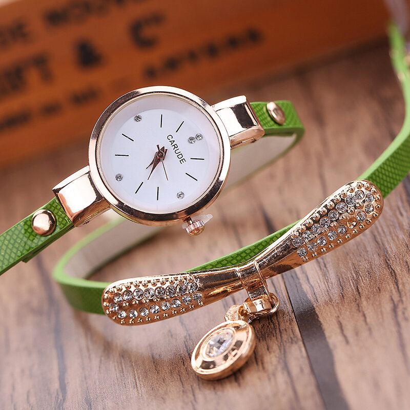 Retro Pu Strap Vícevrstvé Hodinky Kovové Geometrické Drahokamenové Luk S Přívěskem Quartz