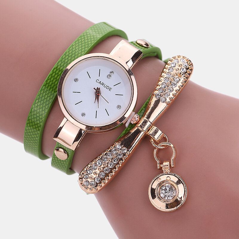 Retro Pu Strap Vícevrstvé Hodinky Kovové Geometrické Drahokamenové Luk S Přívěskem Quartz