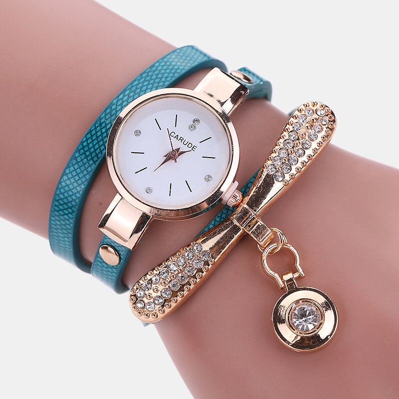 Retro Pu Strap Vícevrstvé Hodinky Kovové Geometrické Drahokamenové Luk S Přívěskem Quartz