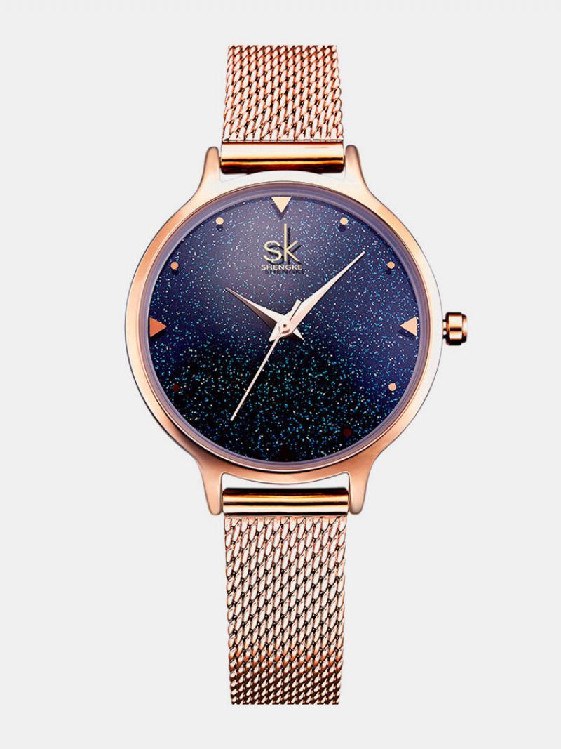 Sk Elegantní Hodinky Quartz Wirstwatch S Páskem Z Růžového Zlata Vodotěsné Námořnicky Modré Jednoduché Číslicové Pro Ženy