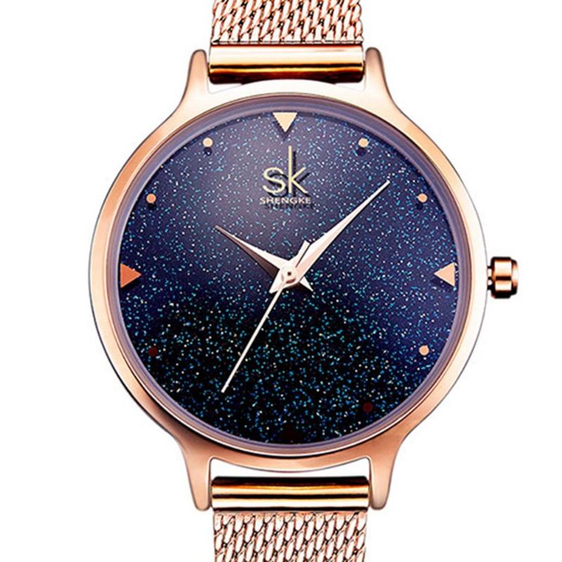 Sk Elegantní Hodinky Quartz Wirstwatch S Páskem Z Růžového Zlata Vodotěsné Námořnicky Modré Jednoduché Číslicové Pro Ženy