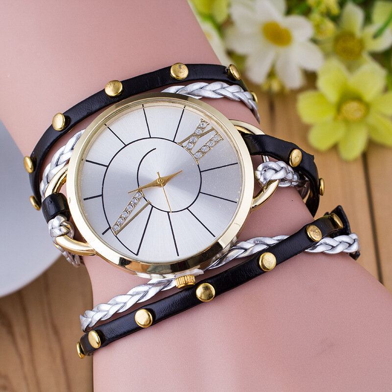 Trendy Hodinky Rivet Butterfly Natahovací Tříkruhové Kožené Quartz Pro Ženy