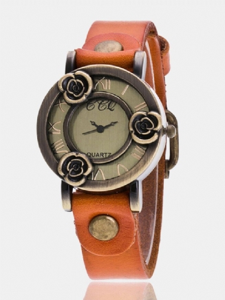 Vintage Tenké Páskové Dámské Náramkové Hodinky Three Roses Hollow Dial Quartz Watch