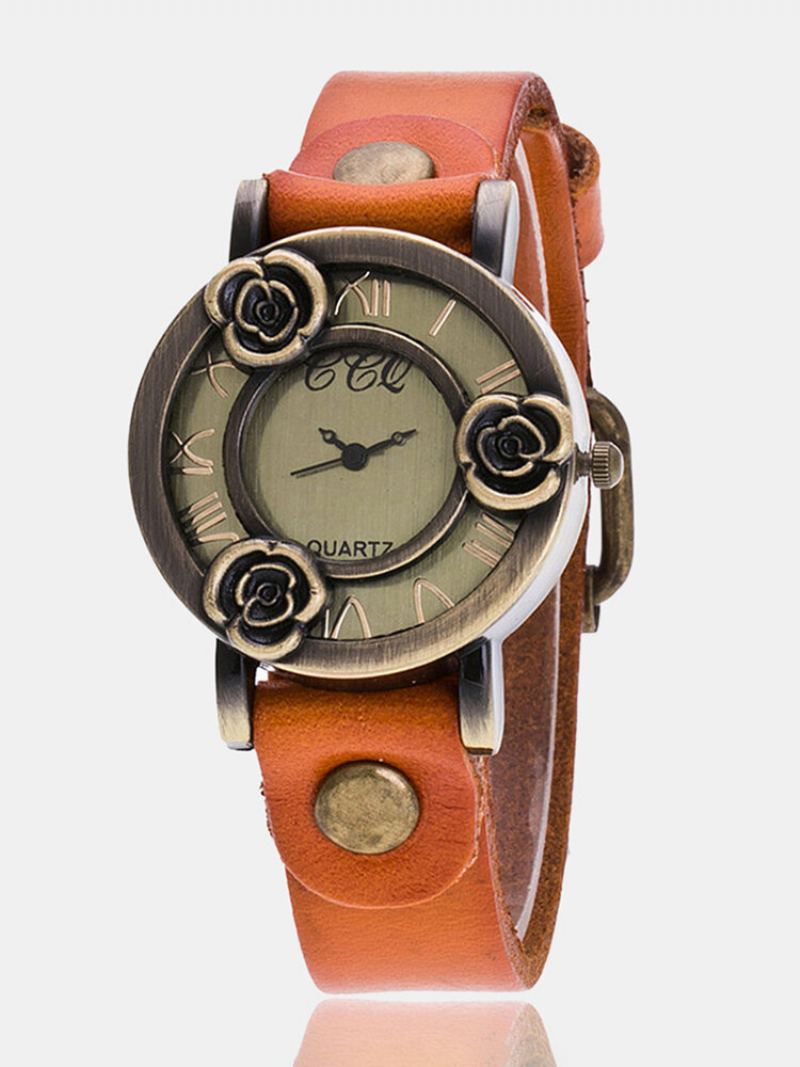 Vintage Tenké Páskové Dámské Náramkové Hodinky Three Roses Hollow Dial Quartz Watch