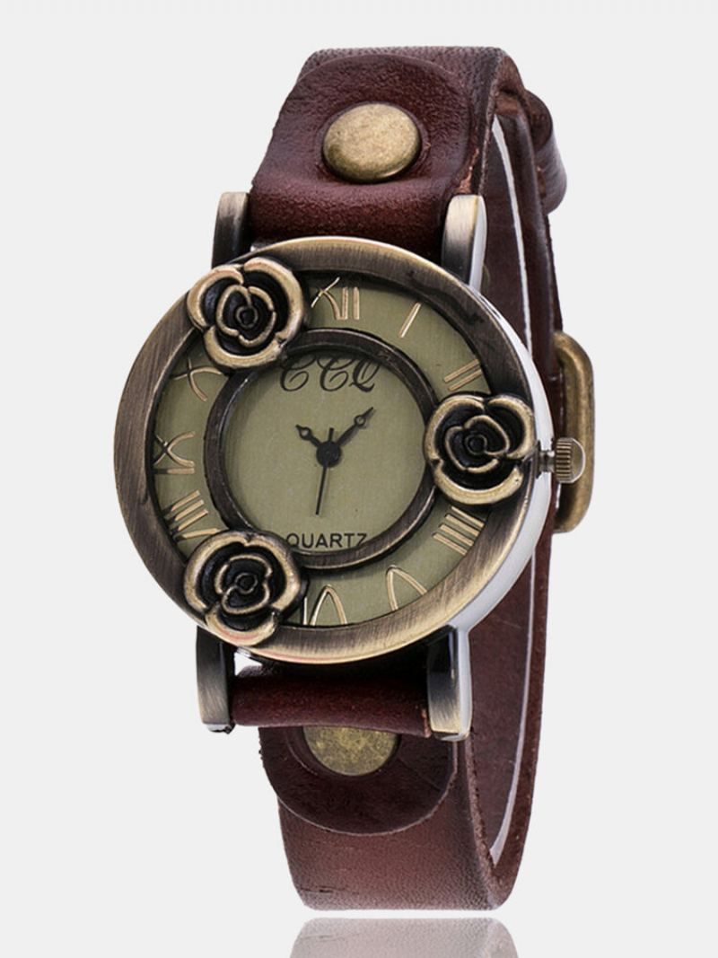 Vintage Tenké Páskové Dámské Náramkové Hodinky Three Roses Hollow Dial Quartz Watch