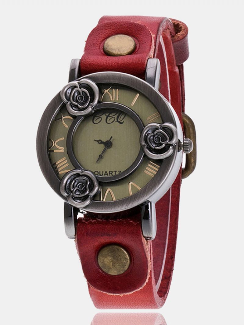 Vintage Tenké Páskové Dámské Náramkové Hodinky Three Roses Hollow Dial Quartz Watch