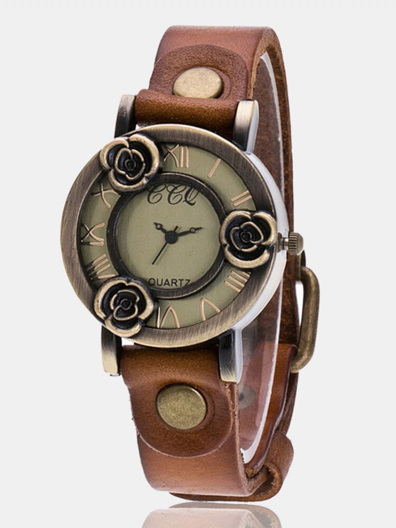 Vintage Tenké Páskové Dámské Náramkové Hodinky Three Roses Hollow Dial Quartz Watch