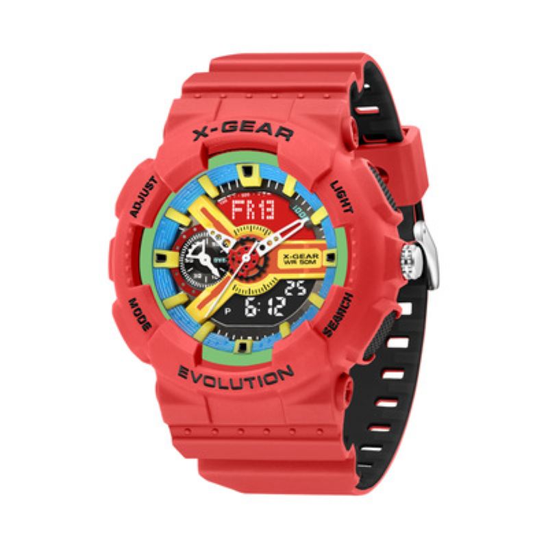 X-gear Revolution Stylové Sportovní Hodinky Pro Volný Čas Vodotěsné Pánské Elektronické Cool Red