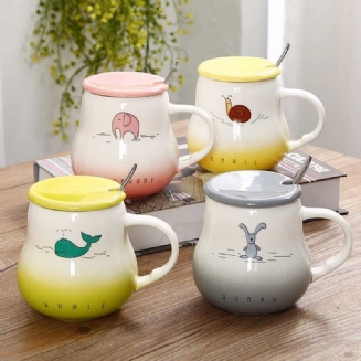 Cartoon Pot Bellied Hrnky Gradient Color With Cover Lopatka Lovely Ceramic Animal Hrnek 401-500ml