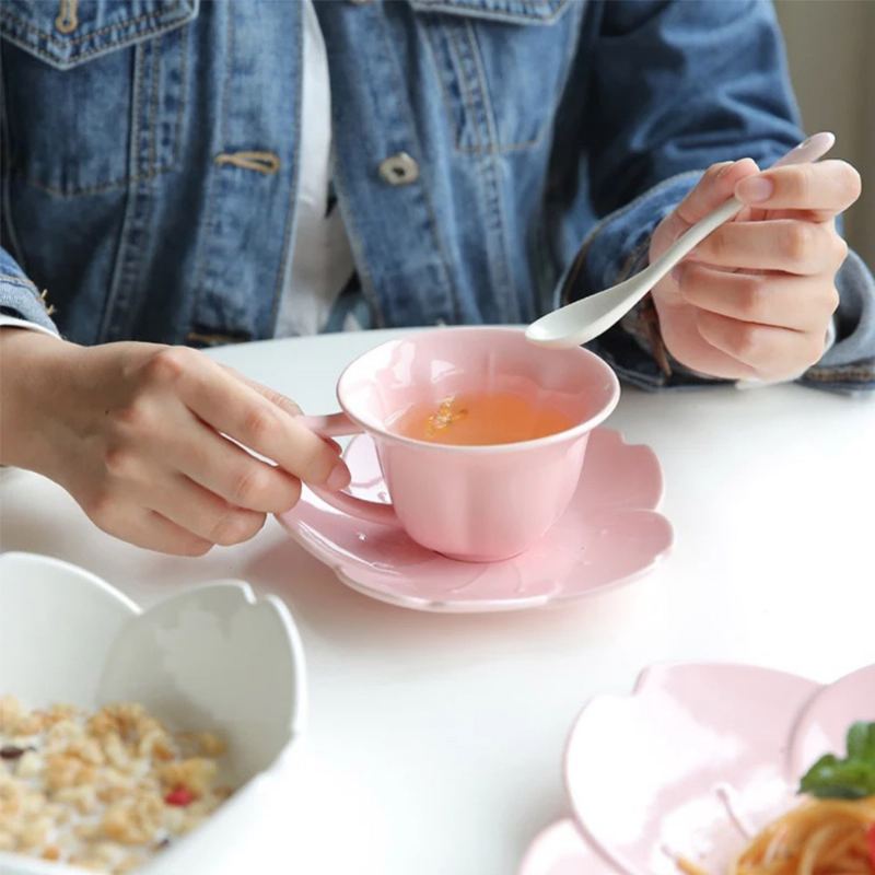 Japonský Styl Růžové Okvětní Nádobí Západní Jídlo Talíř Omáčka Mísa Zapékací Misky