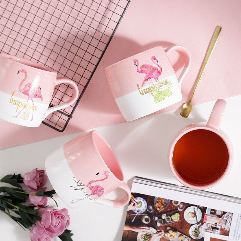 Keramický Kreativní Barevný Blok Se Vzorem Flamingo Nordic Style Water Milk Cup