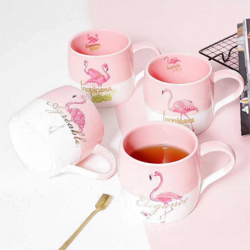 Keramický Kreativní Barevný Blok Se Vzorem Flamingo Nordic Style Water Milk Cup