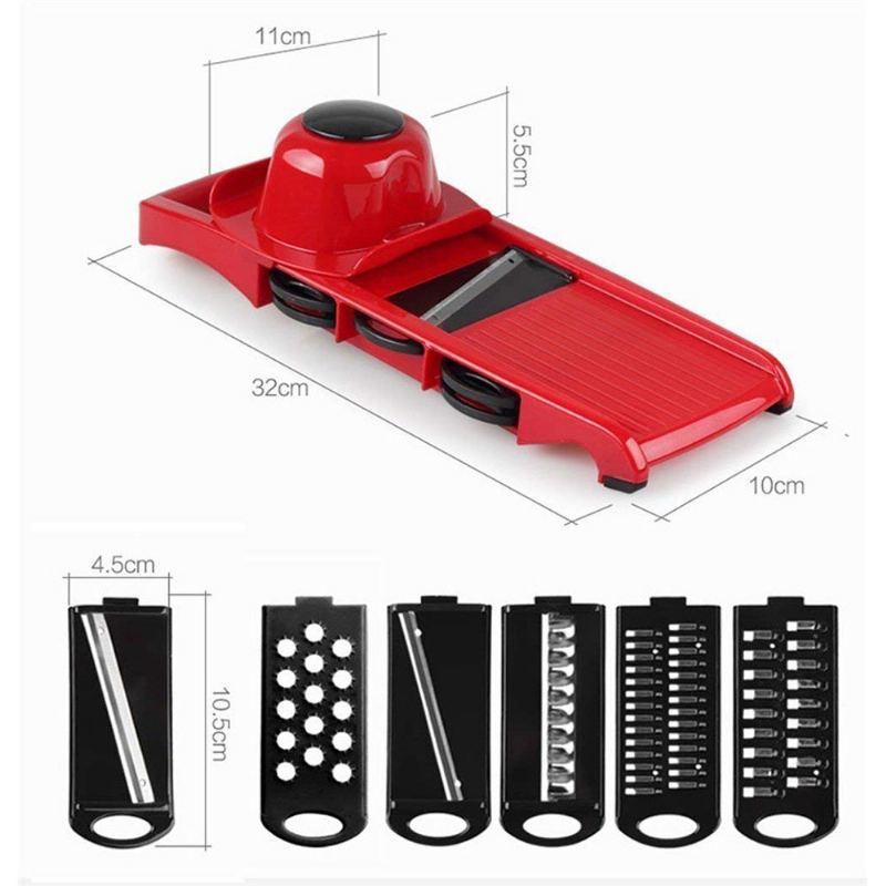 Víceúčelový Mandolínový Kráječ Zeleniny S Bezpečnými Chrániči Rukou A 6 Čepelemi Z Nerezové Oceli
