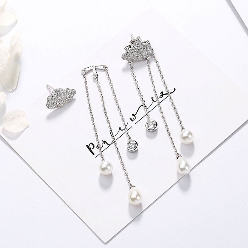 Dámské Luxusní Náušnice Ve Tvaru Mraku Sterling Silver Visící Temperament Pearl Dlouhý Přívěsek Nepravidelné Elegantní