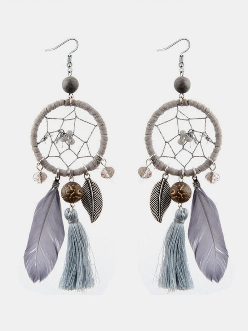 Dlouhé Náušnice S Přívěskem Bohemian Geometric Dreamcatcher Tyrkysové S Kovovým Střapcem