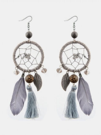 Dlouhé Náušnice S Přívěskem Bohemian Geometric Dreamcatcher Tyrkysové S Kovovým Střapcem