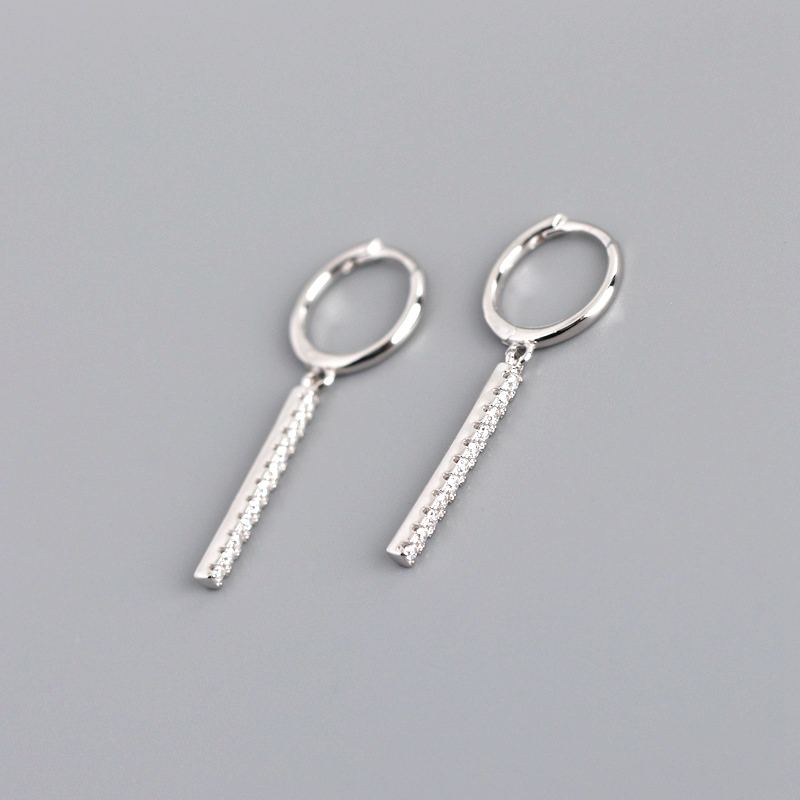 Pozlacené Stříbro 925 Sterling Silver Cz Pave Bar Drop Earrings Hoop