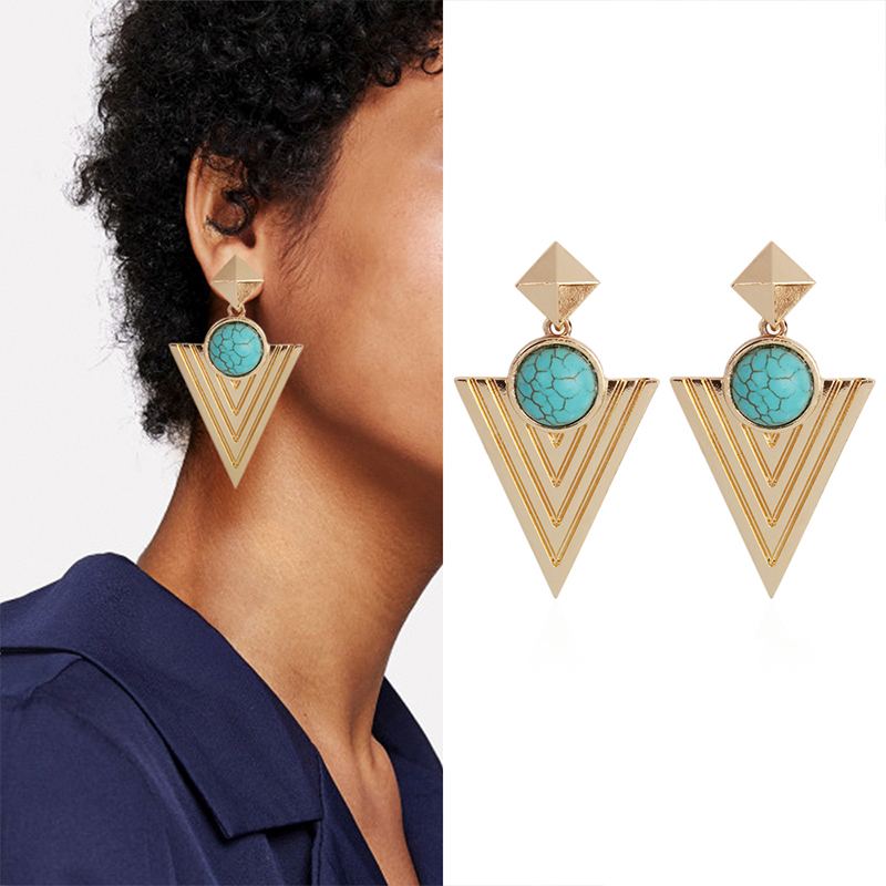 Pyramidový Kruh Menšina Bohémský Vítr Ucho Šperky Indické Dámské Retro Big Circle Earrings E4694