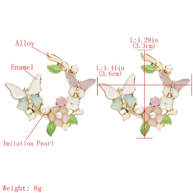 Simulované Kovové Náušnice S Květinami A Motýly