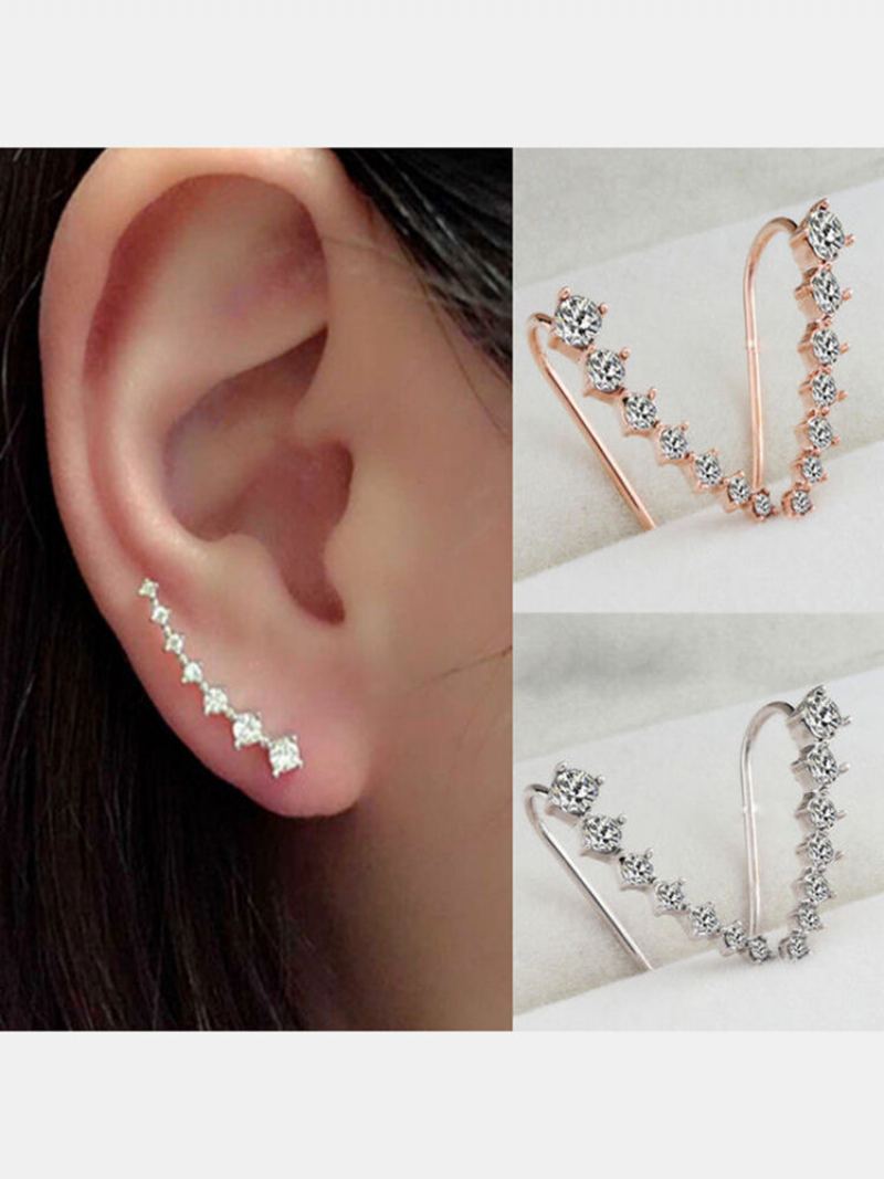 Trendy Náušnice Se Štrasovou Manžetou Elegantní Stříbrná Zlatá Barva Piercing Šperky