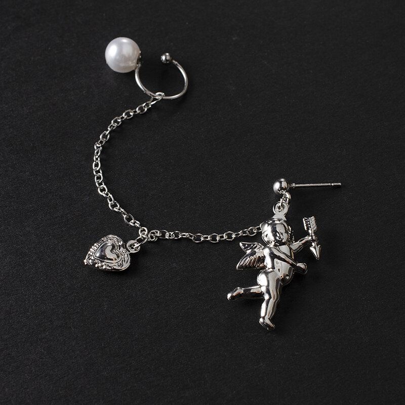 Vintage Little Angel Cupid Přívěsek Náušnice Broskvové Srdce Závěsný Řetízek Ear Bone Clip