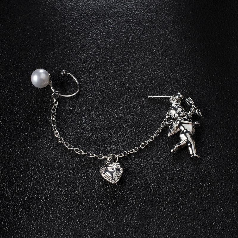 Vintage Little Angel Cupid Přívěsek Náušnice Broskvové Srdce Závěsný Řetízek Ear Bone Clip