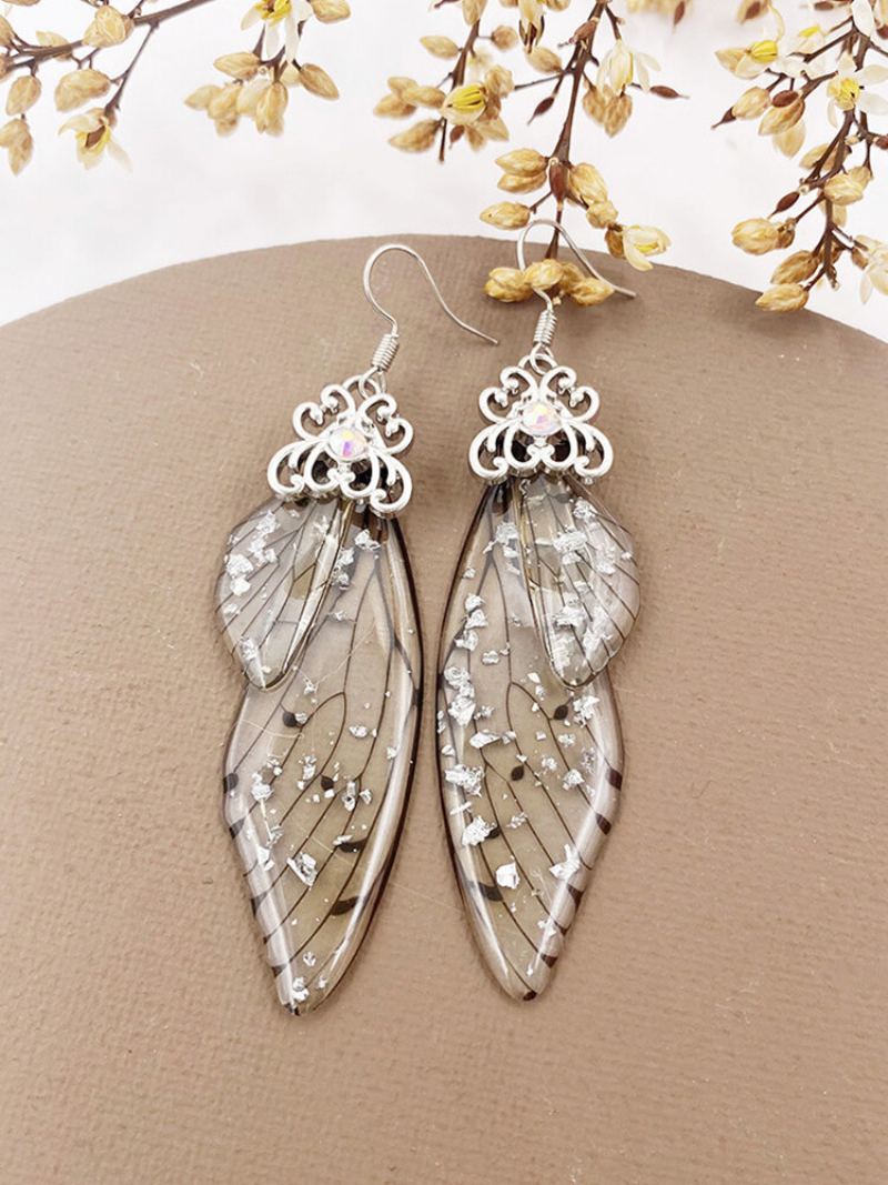 Vintage Náušnice S925 Sterling Silver Butterfly Long Cicada Wings Gradient