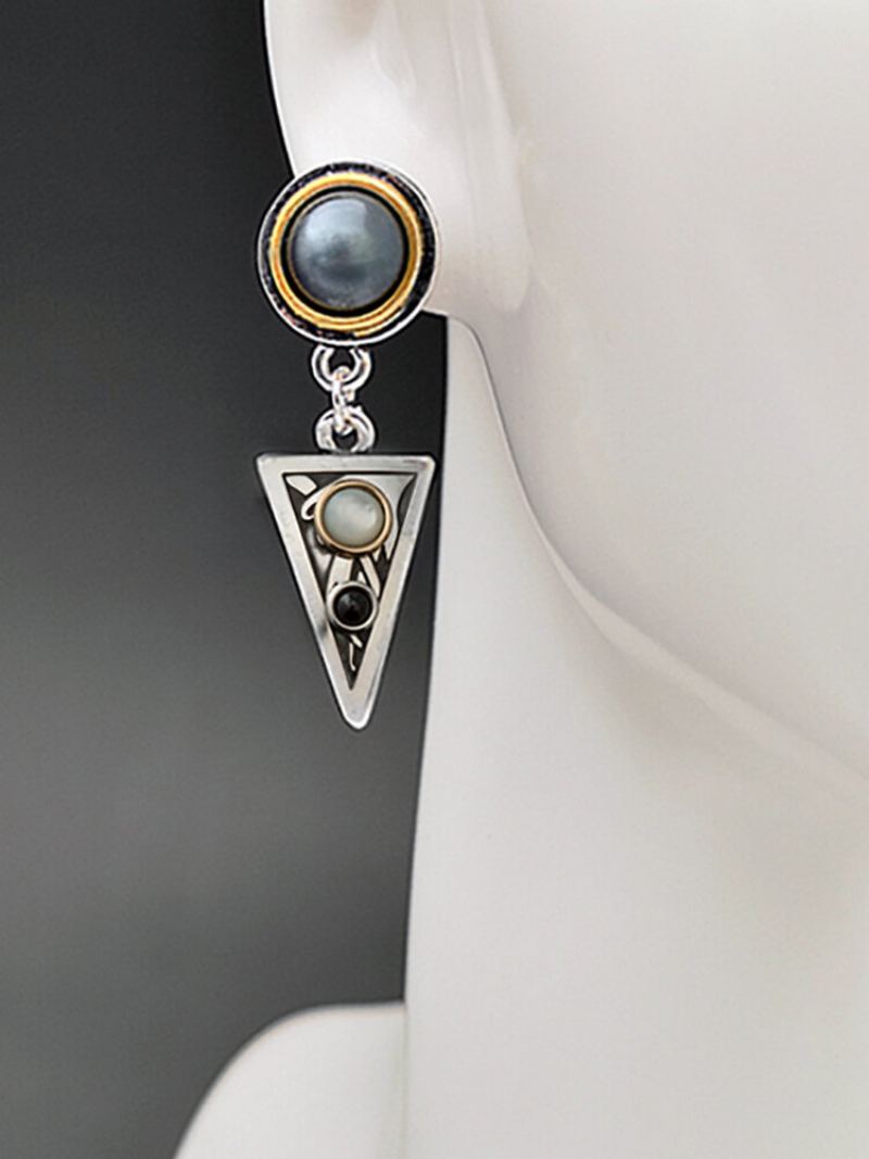 Vintage Triangle Dámské Náušnice Vykládané Pearl Shell Moonstone Přívěsek Šperky Dárek