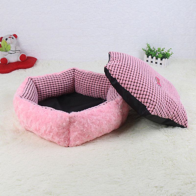 Pink Rose Velvet Pet Spací Postel Chovatelská Stanice Psí Kočka Zimní S Polštářkem Mat