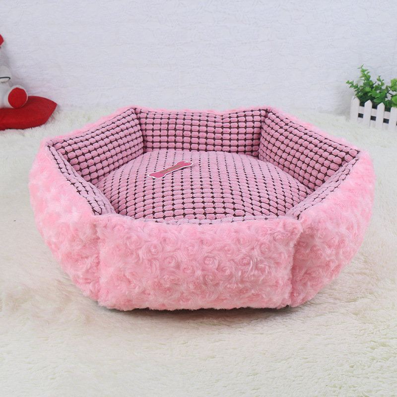 Pink Rose Velvet Pet Spací Postel Chovatelská Stanice Psí Kočka Zimní S Polštářkem Mat